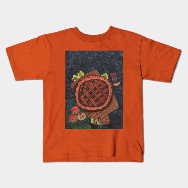 Apple Pie on Chopping Board Kids T-Shirt by Mila-Ola_Art